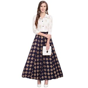 Stylum Women's Printed Rayon Blend Shirt Skirt Set (Bluezoomskirtoset40_Off White, L)