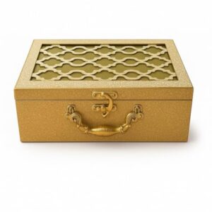 Decorative Storage Box with Lattice Design and Rose Gold Handle | 2 Jar Capacity Organizer for Kitchen Dining Bathroom or Home Decor | Practical Storage Solution for Gifts or Daily Use