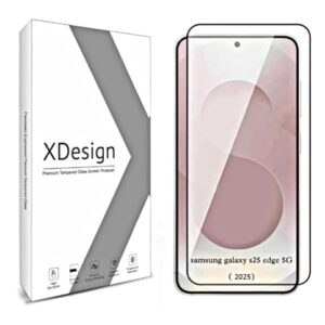 XDesign Tempered Glass Screen Protector Compatible For Samsung Galaxy S25 Edge 5G (Black) Edge To Edge Full Screen Coverage 9H With Easy Installation Kit,Pack Of 1