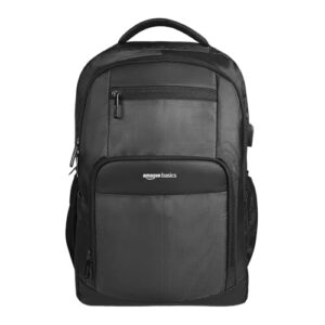 Amazon Basics 15.6 Inch Smart Laptop Backpack with USB Charging Port, Anti-Theft Pocket, Accessories Organizer, Lightweight Travel Backpack (Black)