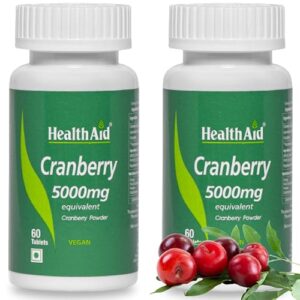 HealthAid Cranberry Health Supplement For Men & Women - Pack Of 2 | Promotes Energy & Stamina | Supports Kidney Health, Urological Health & Manage UTIs | Antioxidant Rich Supplement | Gluten Free
