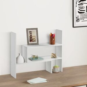 Amazon Brand - Solimo Adjustable Wood Desktop Storage Organizer Display Shelf Rack | Spice Rack | Counter Top Bookcase Book Shelf | Home Décor Display & Storage Rack | Cabinet Unit |White