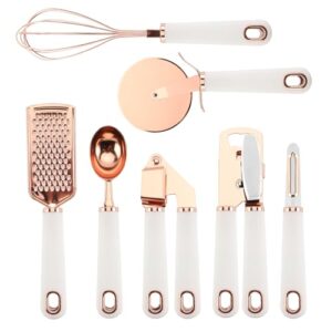 COOK With COLOR 7 Pc Kitchen Gadget Set Copper Coated Stainless Steel Utensils with Soft Touch White Handles