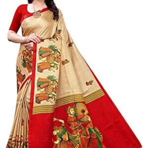 Yashika Womens Printed Art Silk Saree With Blouse Piece(RAJARANI CHICKU_Free Size)