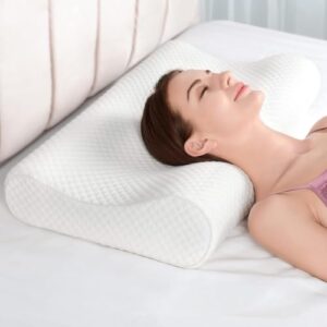 MASHUR FAB Memory Foam Pillow, Contour Cervical Orthopedic Memory Foam Pillows Supports Neck Pain and Shoulder Pain for Sleeping, Ergonomic Cervical Pillow Neck Support Pillow (White)