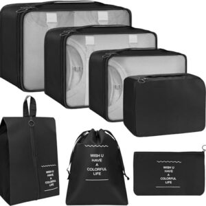 Ladiosa® Packing Cubes for Travel, Travel Organizer, Travel Essentials, Packing Cubes, Packing Bags for Clothes, 7 pcs, BLACK