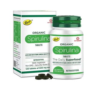 Parry's Wellness Organic Spirulina Tablets - Most Bio-available Protein & Nutri-dense Superfood | Immunity and Health Supplement | Metabolism Booster | 100% Vegan | 120 Tablets (500mg Each)