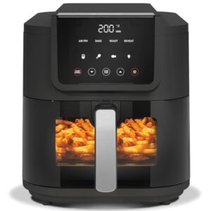 Nutricook Air Fryer Slim, 5L Large Basket, Space-Saving Slim Design, Air Fry, Bake, Reheat, with 5 Presets, Clear Window & Internal Light, AFS100, Black, 1500 Watts, 2 Years limited Warranty