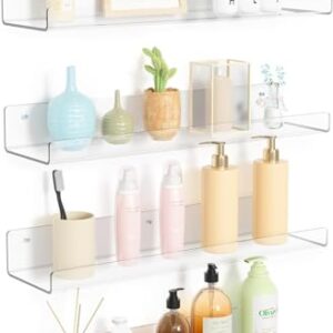 Lippan� Clear Acrylic Floating Shelves - Set of 4 Versatile Wall Storage Solution for Home Decor (Pack of 04)