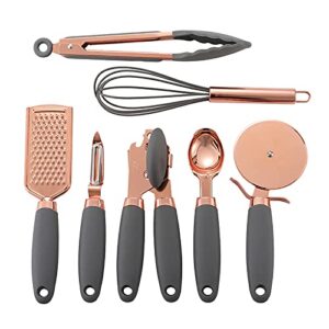 Golden Home Cook With Color 7 Pc Kitchen Gadget Set Copper Coated Stainless Steel Utensils Soft Touch Handles Gray