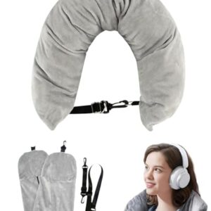Stuffable Neck Pillow for Travel, Travel Neck Pillow, Car, Home, Flight Pillow for Sleeping with Attachable Snap Strap, Lightweight and Compact Design, Adjustable Comfort for Long Journeys, (Grey)