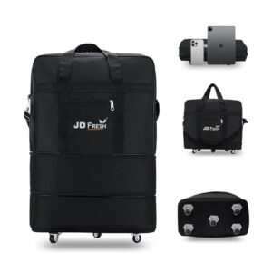 JD FRESH 2 Layer Expandable Duffle Bags/76.5 cm Nylon Convertible Travel Luggage with Wheels/Waterproof Traveling Bag for Clothes/Foldable - Extendable Duffle Luggages for Men and Women(Black)