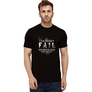 London Hills Men's Cotton Regular Fit Half Sleeve Never Fail Slogan Printed Black T-Shirt