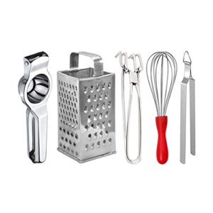 DreamBasket Stainless Steel Lemon Squeezer & Grater & Pakkad & Egg Whisk & Roti Chimta@# for Kitchen Tool Set