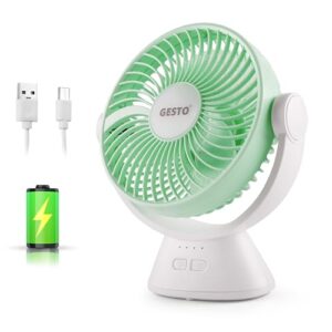 Gesto 7.8 Inch High Speed Rechargeable Table Fan for Home – USB Charging Battery Fan With Led Light | 2400mAh Battery for Upto 8 Hrs. Runtime | 3 Speed Modes Portable fan for Home,Office,Kitchen-Green