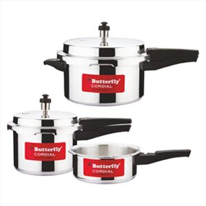 Butterfly Cordial 2 Litres, 3 Litres & 5 Litres Pressure Cookers | Outer Lid | Food Grade Virgin Aluminium | Induction & Gas Stove Compatible | 2 Years Manufacturer's Warranty | Silver