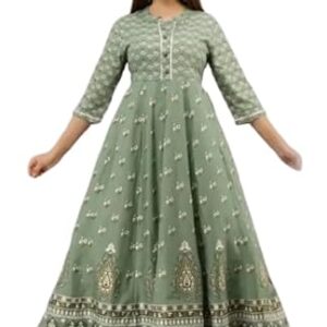 Vorcia Febtex Women's Floral Print Rayon Anarkali Kurta, Calf Length, Blue (in, Alpha, XL, Mint Green)