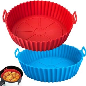 Marve Air Fryer Liners I Round Silicone Basket Baking Tray I Pot with Ear Handles I Nonstick Reusable Heat Resistant I Cooking Oven Insert Accessories - Multicolor (8 inch, Pack of 2)