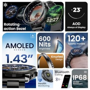 Boult Newly Launched Pyro Smartwatch 1.43'' AMOLED Screen, BT Calling 5.3, 600 Nits Brightness, IP68, 150+ Watchfaces, 120+ Sports Modes, AI Voice Assistant, SpO2 Monitoring (Charcoal Black)