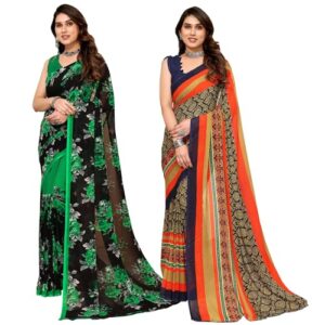 Women Ethnic saree combo saree offer for Women's Printed Georgette Saree with Unstitched Blouse Piece Combo Pack of 2 COMBO (COMBO_MD_1152_3_1499_Bz)
