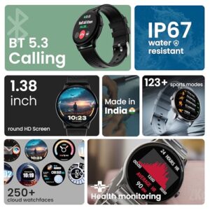 Boult Newly Launched Dire Smartwatch 1.38'' 2.5D Curved HD Display, BT Calling, 500 Nits Brightness, IP67, 250+ Watchfaces, 120+ Sports Modes, AI Voice Assistant, SpO2 Monitoring (Pure Black)