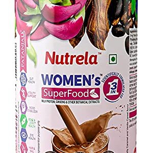 Nutrela Women Superfoods Protein Powder - 400g, Chocolate | Everyday Fitness with Biofermented Multivitamins & Whey Protein to support in Bone & Joints Health , Muscle , Heart , Hair & Nails , Vitality and Mood Stabilizer