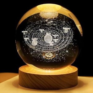 KHANAK Universe Crystal Ball Night Light,3D Glass Ball Night LED Lamp with Woodern Base,Colorful LED Wooden Crystal Ball for Home Decoration Birthday Gift for Teens Boys andGirls