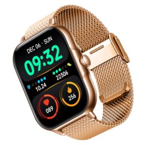 pTron Reflect Callz Smartwatch, Bluetooth Calling, 1.85" Full Touch Display, 600 NITS, Digital Crown, Metal Mesh Strap, 100+ Watch Faces, HR, Sports Mode, 5 Days Battery Life (Gold)