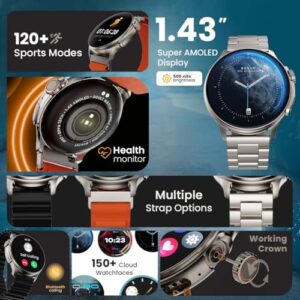 Boult Newly Launched Crown R Pro Smart Watch 1.43''HD AMOLED, Bluetooth Calling, Working Crown, Zinc Alloy Frame, 600 Nits Brightness, AI Voice Assistant, SpO2 Monitoring, 120+ Sports Mode (Chrome)