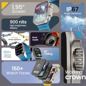 Boult Newly Launched Crown Smart Watch 1.95'' Screen, BT Calling, Working Crown, Zinc Alloy Frame, 900 Nits Brightness, AI Voice Assistant, SpO2 Monitoring, 120+ Sports Mode (Chrome)