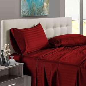 Bedding BEGS-100% Egyptian Cotton, Fitted Bedsheet with 12" Deep Pocket & 2 Pillow Cover, 400 TC, Super Soft & Easy Fit-3 Piece Elastic Fitted Bedsheet Set-Burgundy Stripe, Queen Size