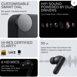 CMF by Nothing Buds Pro 2 with 50 dB ANC| Hi-Res + LDAC| Smart Dial| Spatial Audio|Dual Drivers Bluetooth  (Dark Grey, In the Ear)