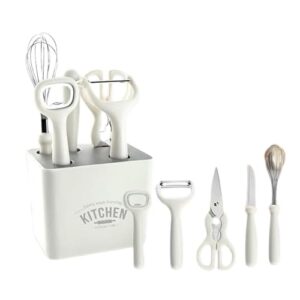 Kitchen Gadgets Set with Holder – 6 PCS Stainless Steel Cooking Utensils, Includes Scissors, Paring Knife, Whisk, Bottle Opener, Peeler – Essential Kitchen Tools Set