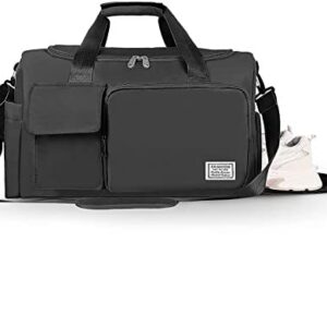 KINDRED Large Capacity Travel Duffel Bag, Travel Lightweight Waterproof Carry On Luggage Bags Multi Functional Bag Gym, Dry and Wet Separation Foldable Travel Duffel Bag for Women. (Black Gym Bag)