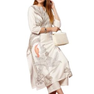 ANNI DESIGNER Women's Cotton Blend Straight Printed Kurta with Pant (Nenisha Cream-JL_M_Cream_Medium)