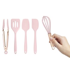 COOK WITH COLOR Silicone Cooking Utensils, Kitchen Utensil Set, Easy to Clean Silicone Kitchen Utensils, Cooking Utensils for Nonstick Cookware, Kitchen Gadgets Set, Mini, Pink