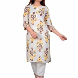 Rangoli Textiles Women's Rayon Kurti Set (Yellow, M)