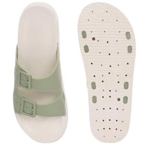 Women's Double Buckle Platform Sandals(SIZE - 05 NO), Sage Green with White Sole, Lightweight Comfort Slides