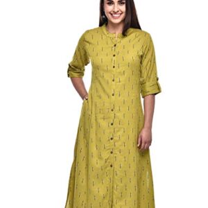 Pistaa's Women's Cotton Regular Fit Kurta (KU_STICK_MG_40M_Green_Medium)
