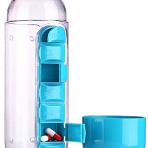 TOPHAVEN Plastic Pill & Vitamin Organizer Water Bottle, 750ml, Set of 1, Blue