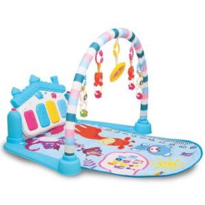 BUMTUM Baby Piano Gym Blue Hut | Play Mat for Gym & Fitness Rack with Hanging Rattles Keyboard Set with Music Mode.