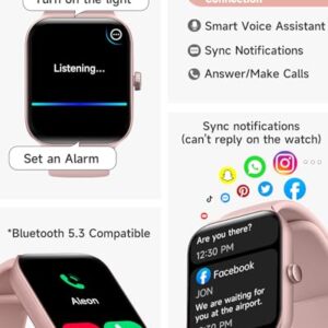 TOOBUR 1.95" Smart Watch for Women with Alexa Built-in Calling IP68 Waterproof / Heart Rate / Sleep Tracker / 100 Sports Modes, with Android iOS,Pink