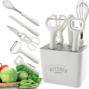 NENA MART 6 Pcs Kitchen Gadgets Set - Includes Kitchen Scissors, Paring Knife, Whisk, Bottle Opener, Peeler, and Utensil Holder - Essential Kitchen Utensils Set for Home Cooking