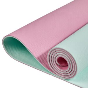 AmazonBasics Dual Colour Yoga Mat | 6 MM Thick Mat | Carry Strap | Grippy Surface | Anti Slip Exercise Mat | TPE & EVA Material | Yoga Mat for Men & Women (Turquoise & Pink)