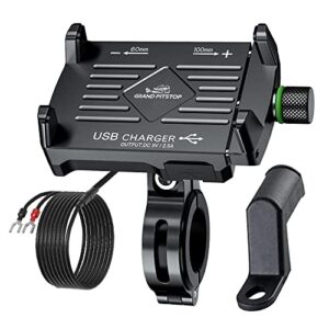 GRAND PITSTOP Mobile Holder for Bikes, Motorcycle, Scooter, Bicycles, Claw Grip with Charger Bike Mobile Holder for Maps and GPS Navigation with 360° Rotation Aluminium Handlebar Phone Mount-Black