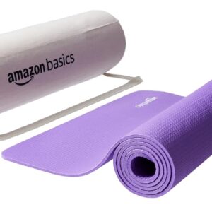 AmazonBasics Yoga Mat | 6 MM Thick Mat | Bag Included | Grippy Surface | Anti Slip Exercise Mat | TPE and EVA Material | Yoga Mat for Men & Women | Exercise Mat for Gym or Home (Purple)