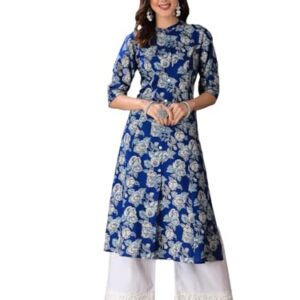 Stylum Women's Floral Printed Rayon A-Line Kurta (JOYBLUE38_Blue, M)