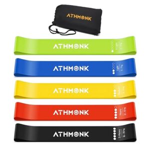 Athmonk Mini Loop Resistance Band for Workout for Men Women - Leg Exercise Fitness Band Hip Glute - Thera Band for Physiotherapy Yoga Pilates Stretching - Gym Rubber Elastic Band - Set of 5, Regular