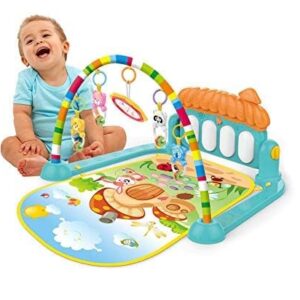 KOBBET Play Gym for Babies 0 to 12 Months Musical Piano Keyboard Activity Play Mat for Kids Newborn 3 to 6 Month Fitness Rack Hanging Rattles Lights Tunes Music for Baby Boys Girls