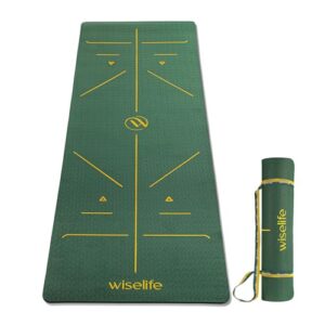 WiseLife TRU Body Alignment Yoga Mat + Sleek Yoga Strap for Men and Women | Non-Slip Textured Extra Wide & Thick | Pro Balance TPE Exercise Mat For Home, Pilates, Gym & Fitness (6mm, Green)